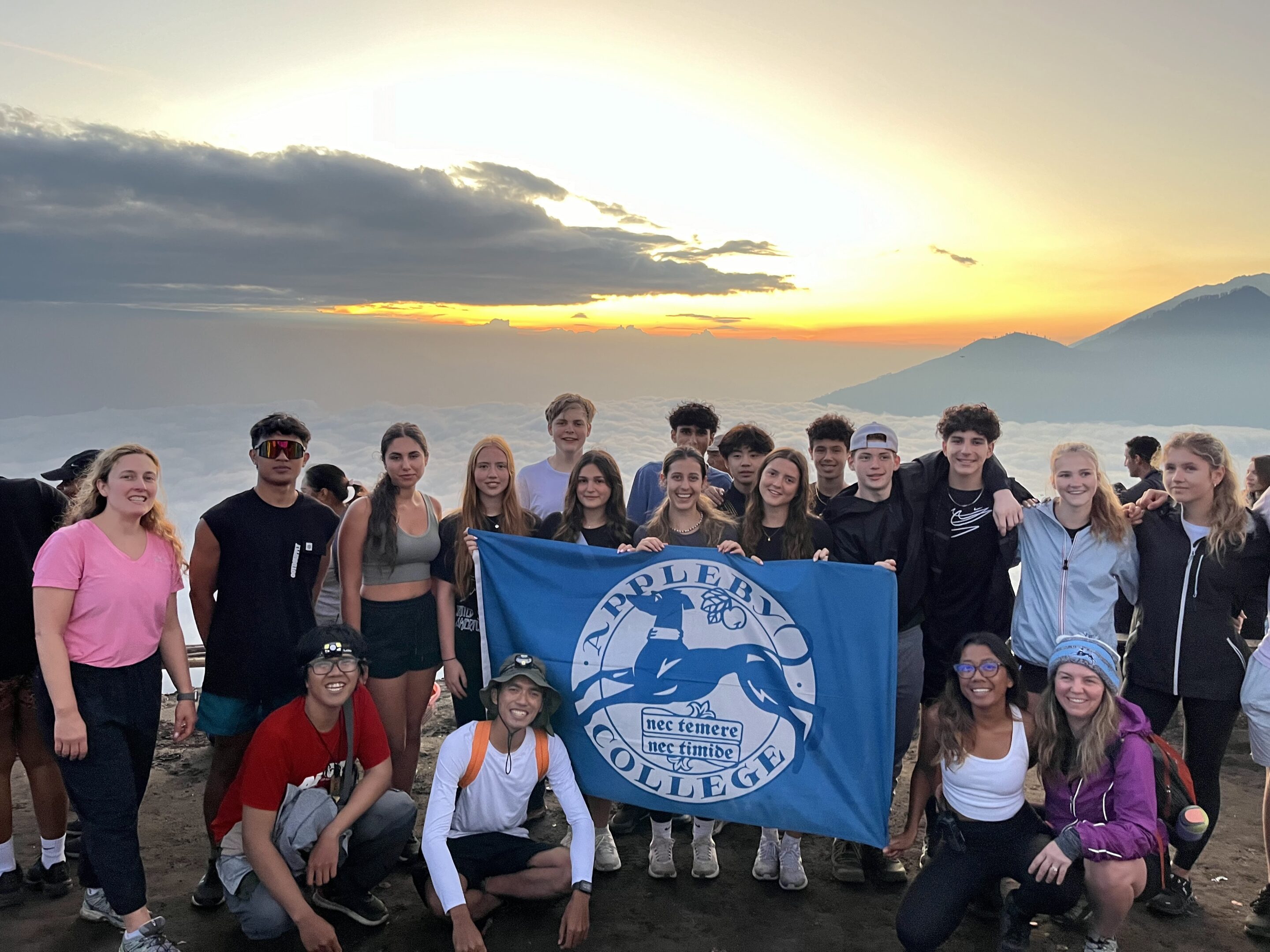 Students hiking Mt. Batur with Green Camp Bali